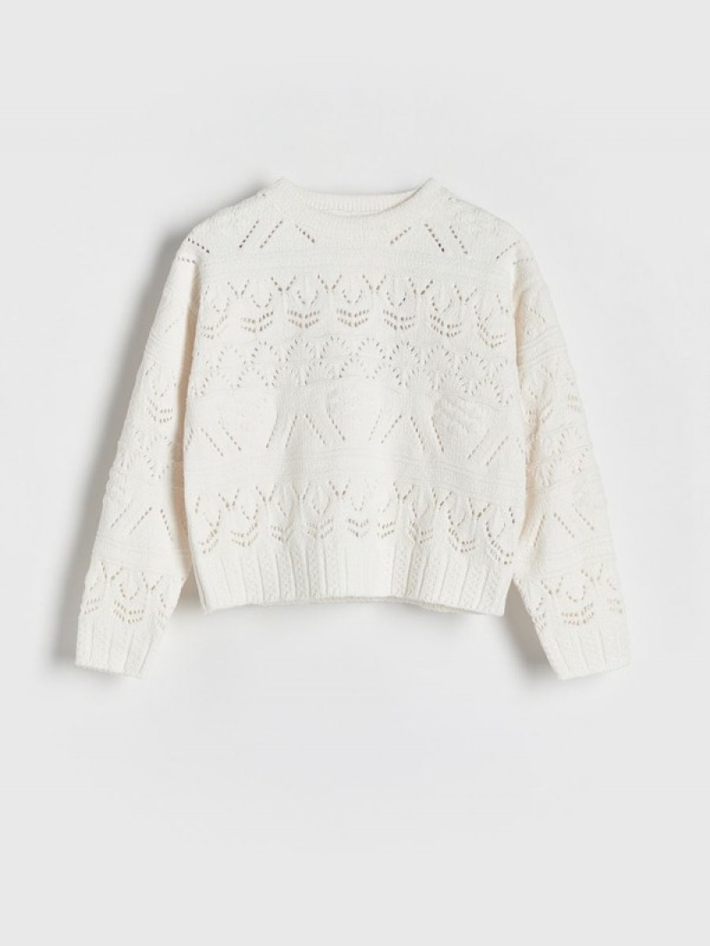 Cream Reserved Openwork Girls' Sweaters | UCFM-25946