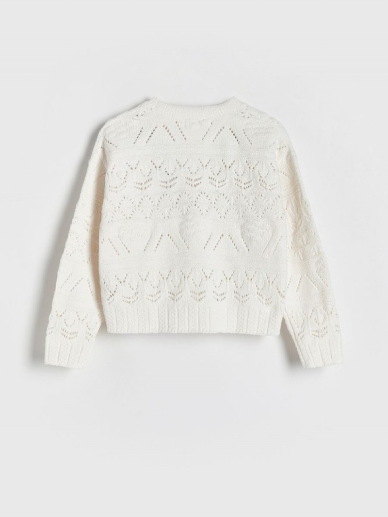 Cream Reserved Openwork Girls' Sweaters | UCFM-25946