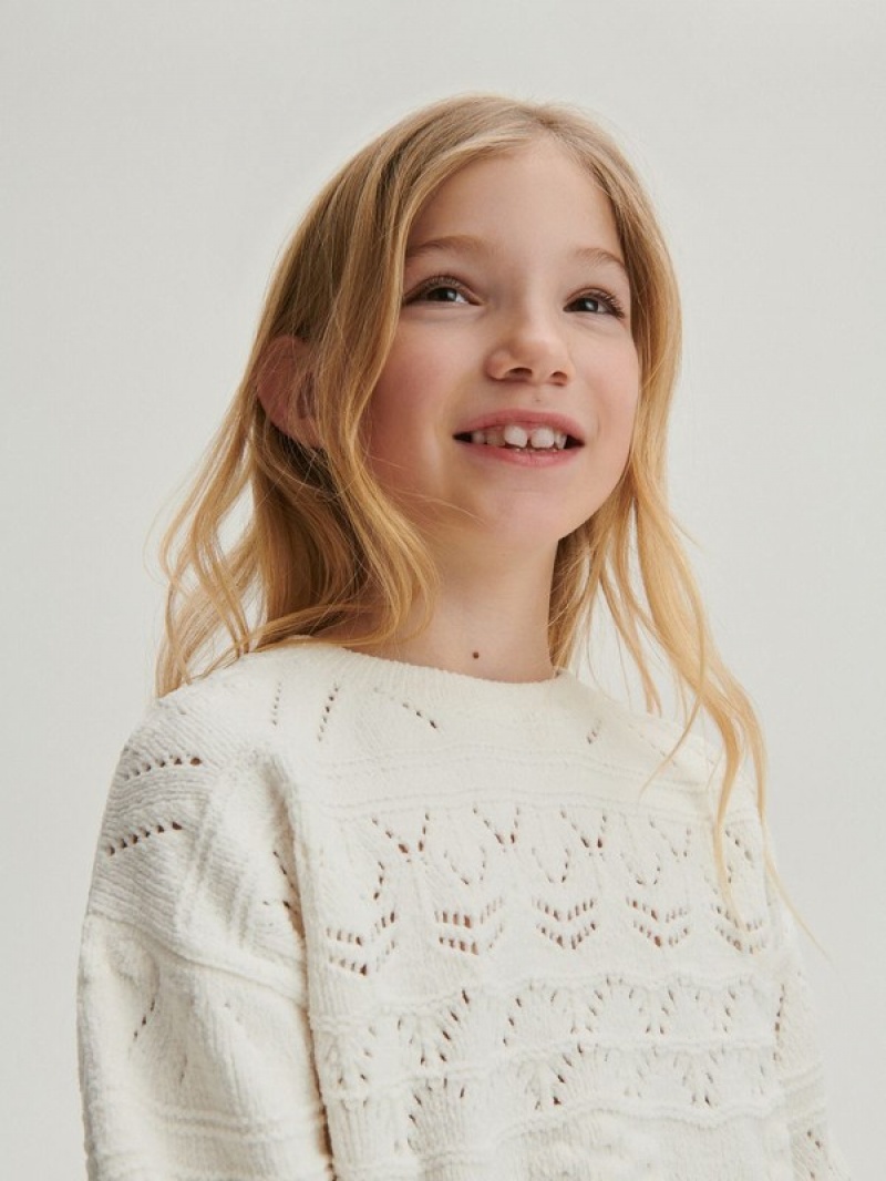 Cream Reserved Openwork Girls' Sweaters | UCFM-25946