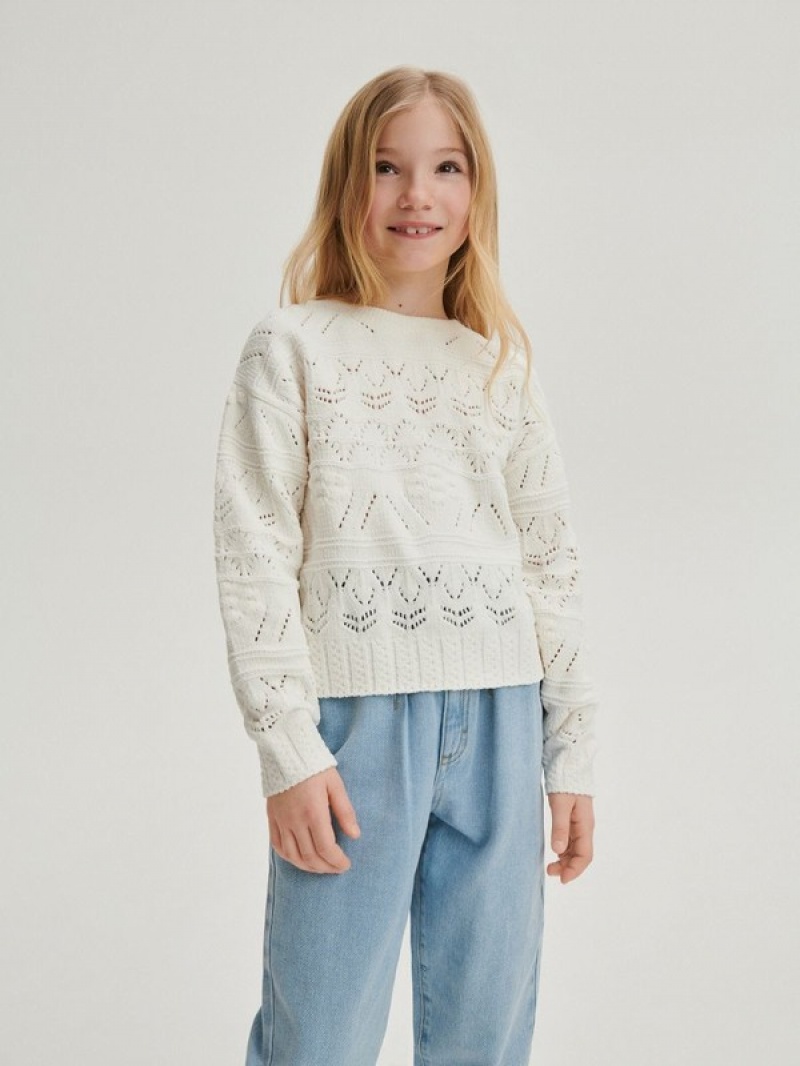 Cream Reserved Openwork Girls' Sweaters | UCFM-25946