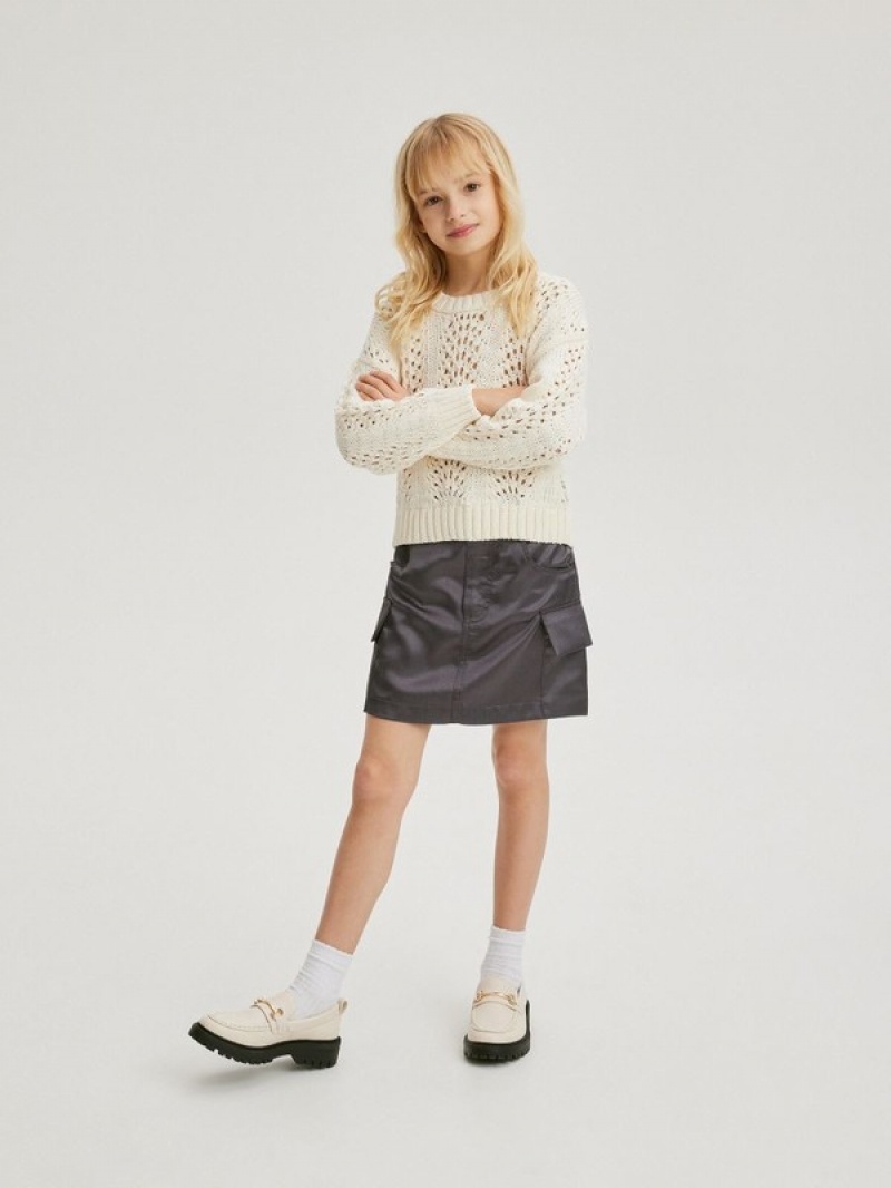 Cream Reserved Openwork Girls' Sweaters | SWUB-90835