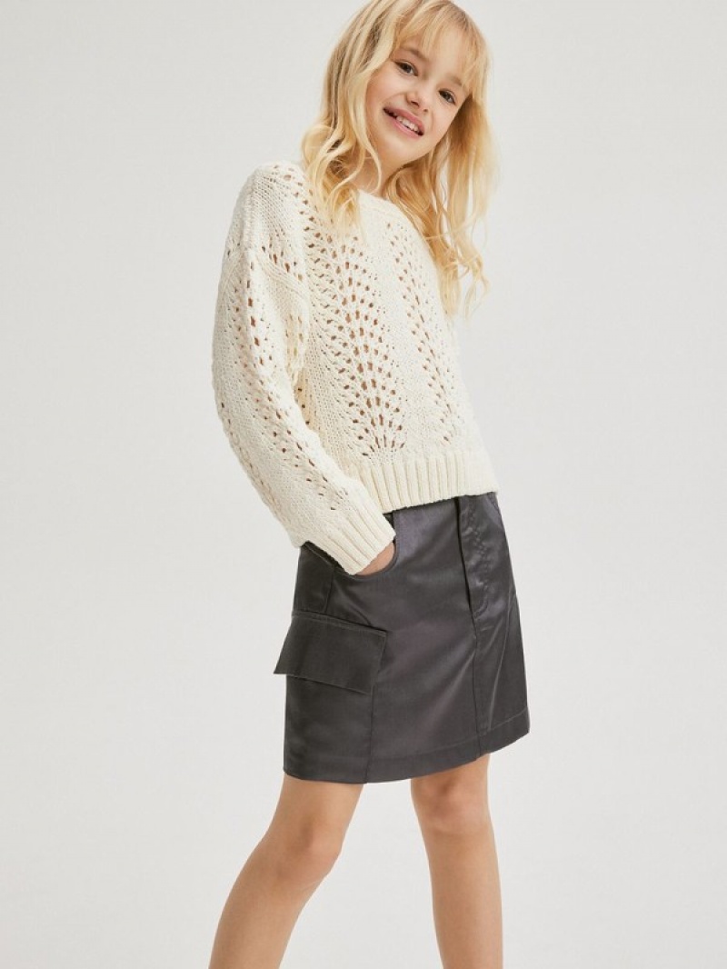 Cream Reserved Openwork Girls' Sweaters | SWUB-90835