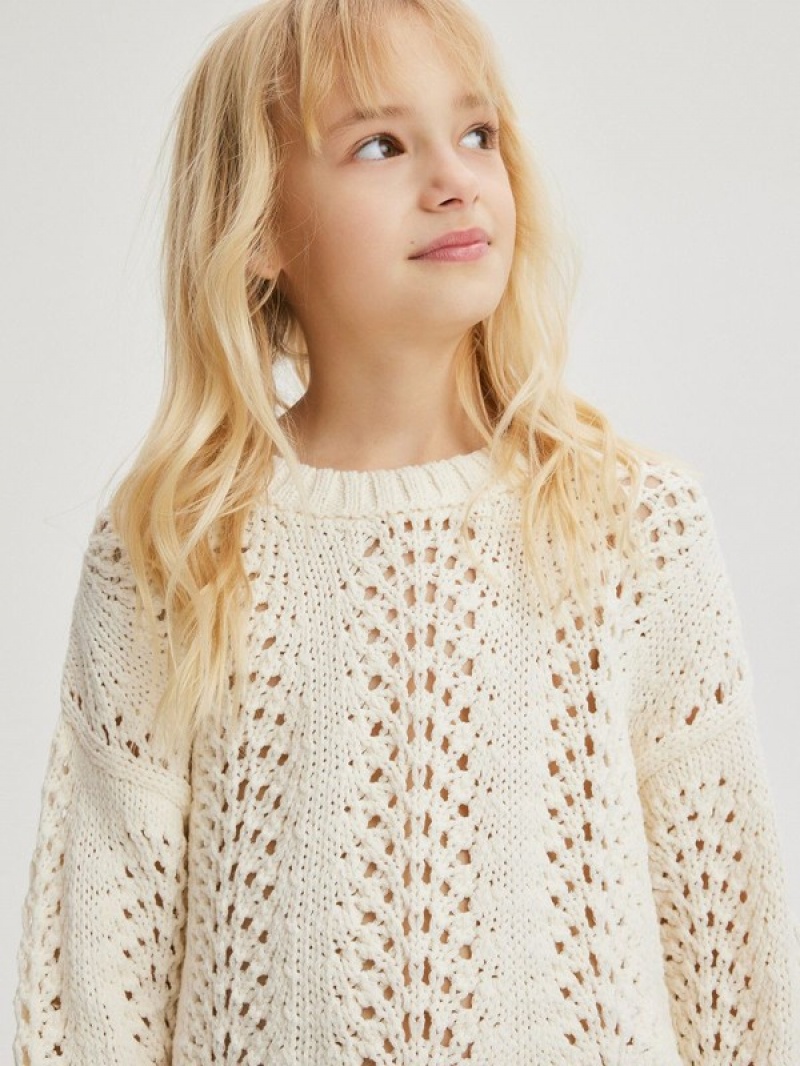 Cream Reserved Openwork Girls' Sweaters | SWUB-90835