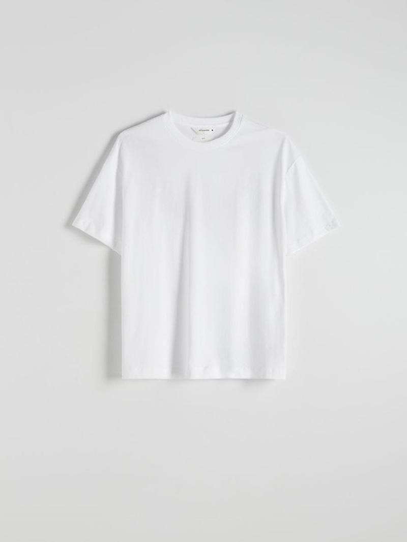 Cream Reserved Plain Boxy Men's T-shirts | COZS-45809