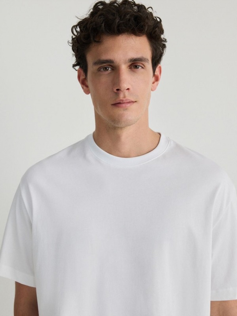 Cream Reserved Plain Boxy Men's T-shirts | YCTO-07546