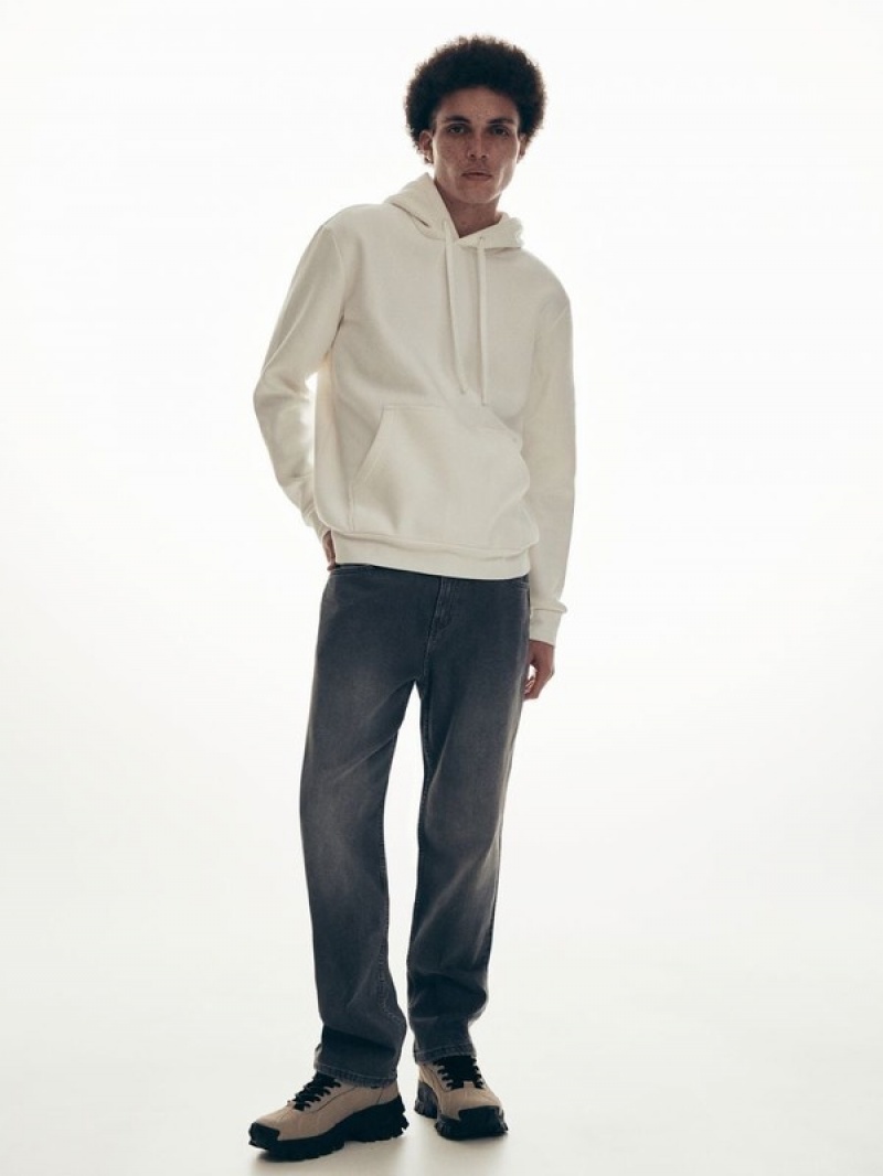 Cream Reserved Plain Cotton Rich Men's Sweatshirts | YFTA-27068