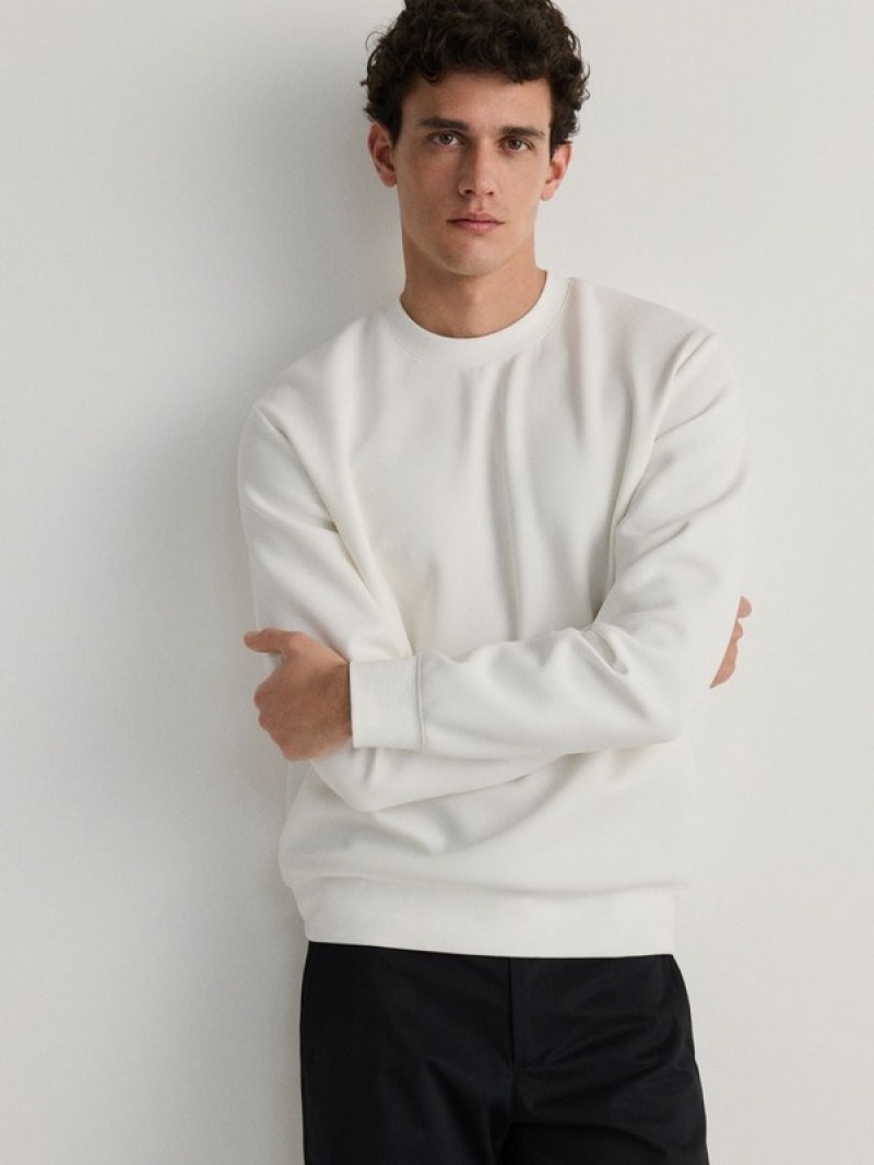 Cream Reserved Plain Cotton Rich Men's Sweatshirts | KVTX-67258