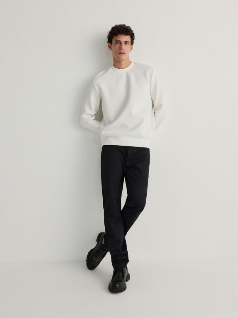 Cream Reserved Plain Cotton Rich Men's Sweatshirts | KVTX-67258