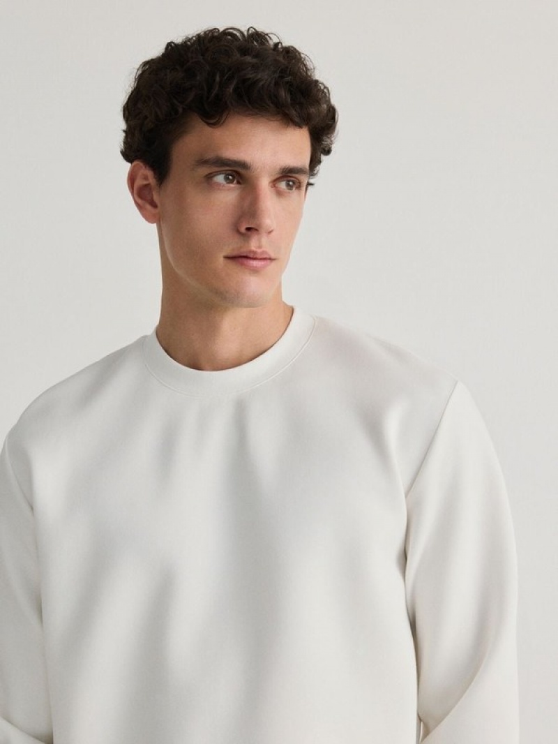 Cream Reserved Plain Cotton Rich Men's Sweatshirts | KVTX-67258