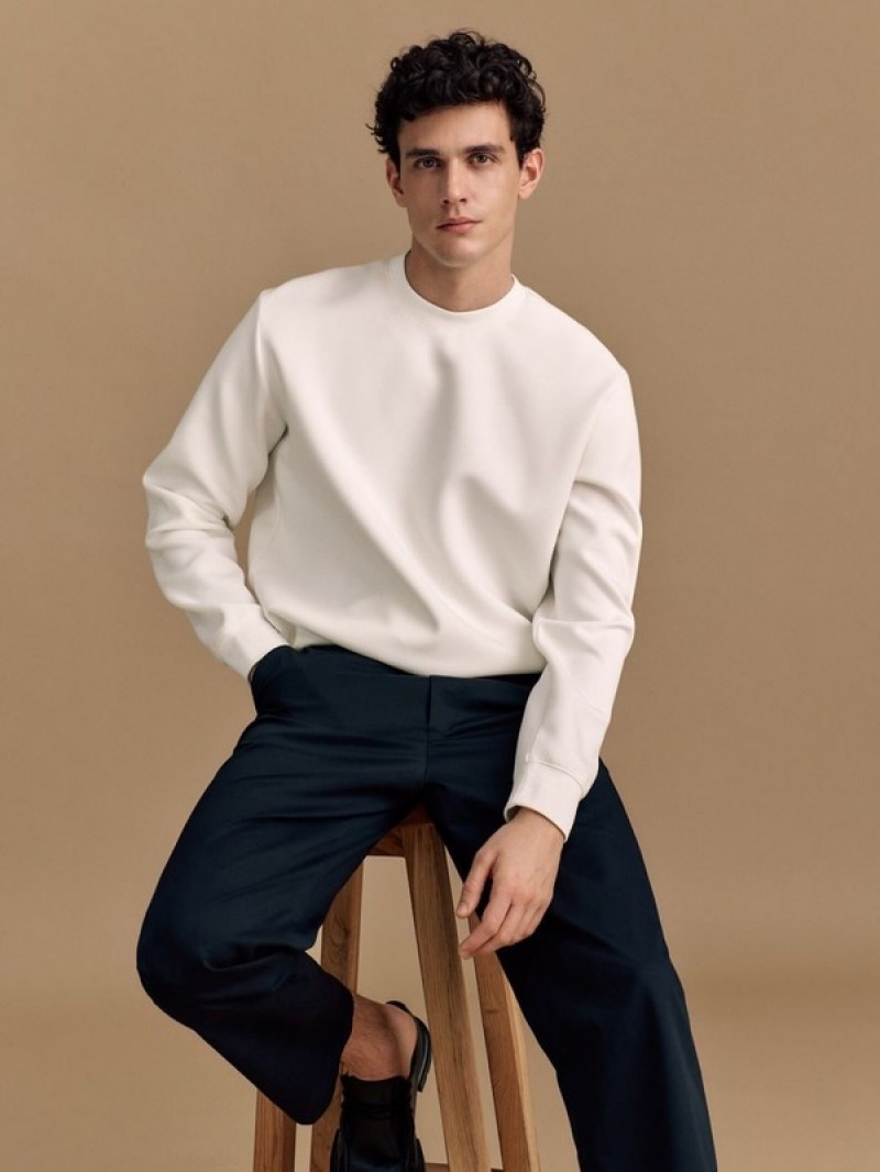 Cream Reserved Plain Cotton Rich Men's Sweatshirts | KXCP-29560