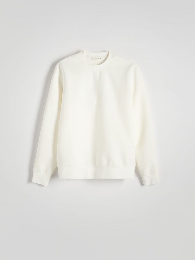 Cream Reserved Plain Cotton Rich Men's Sweatshirts | KXCP-29560