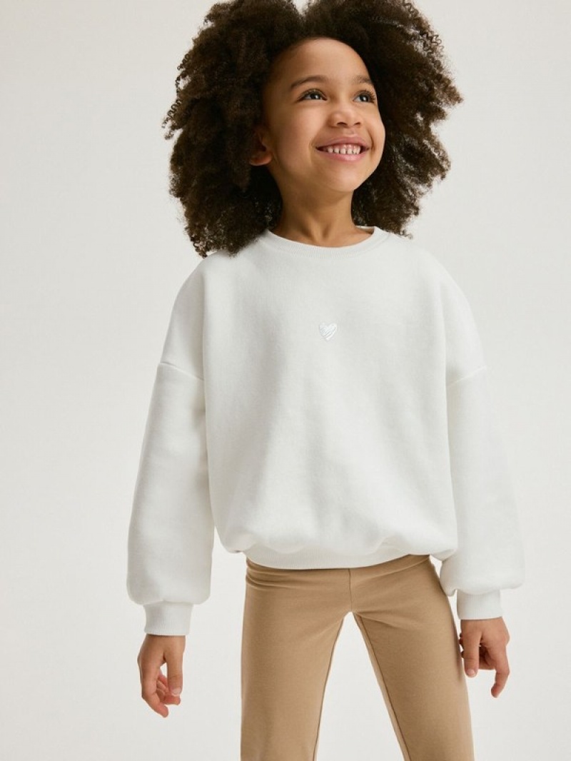 Cream Reserved Printed Girls' Sweatshirts | XJWR-79285