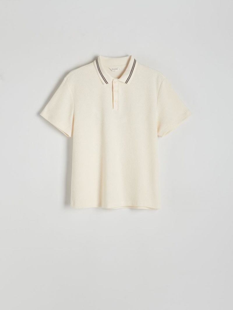 Cream Reserved Regular Fit Men's Polo Shirts | VUQK-01865