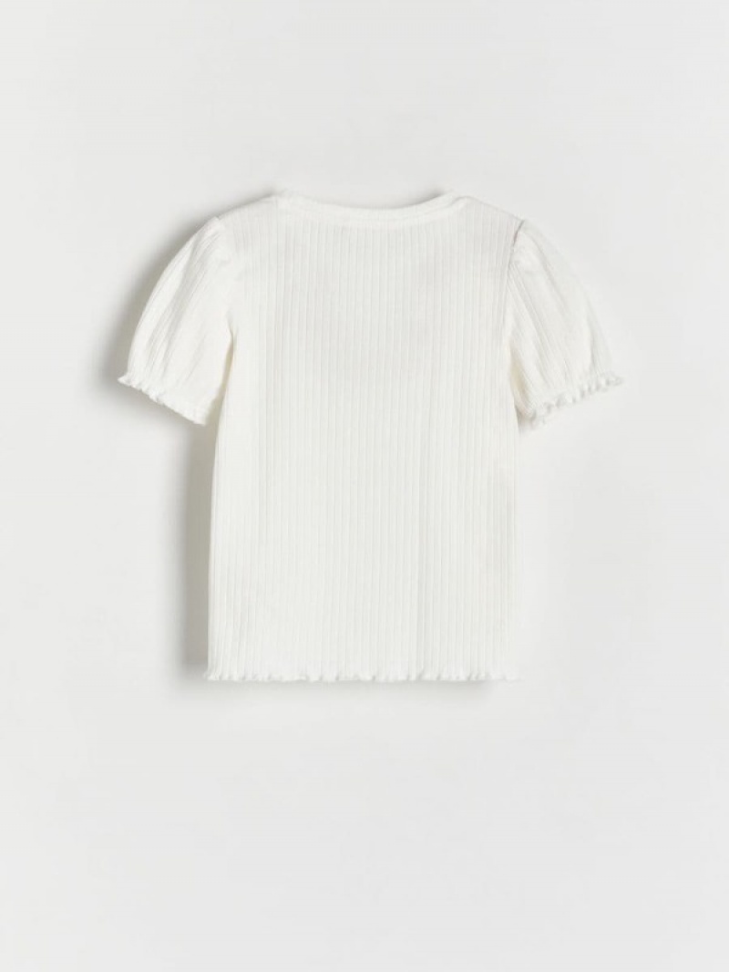 Cream Reserved Rib Knit Girls' T-shirts | RPGI-60473