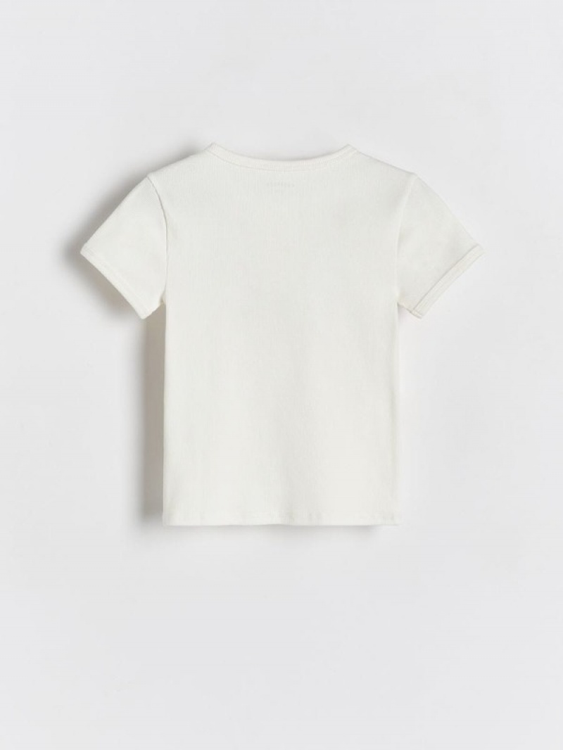 Cream Reserved Ribbed Cotton Girls' T-shirts | GDHO-54798