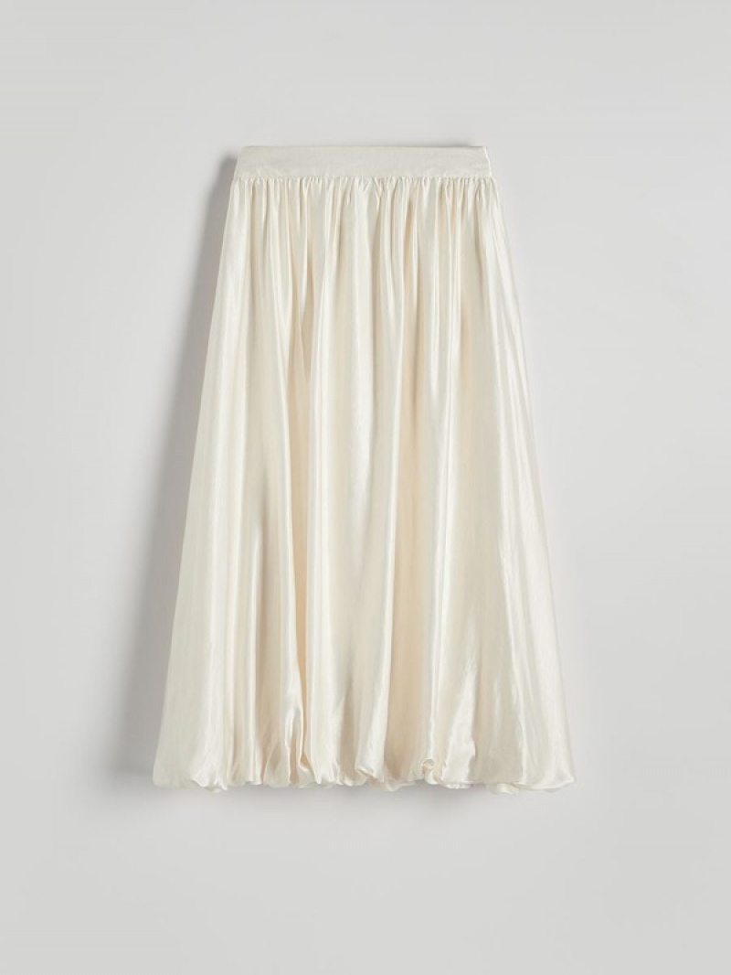 Cream Reserved Satin Maxi Women's Skirts | CVZR-48720