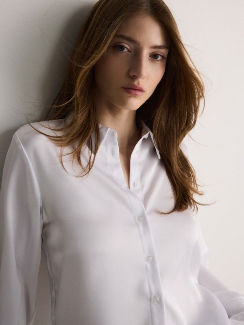 Cream Reserved Satin Women's Shirts | PSAN-28543