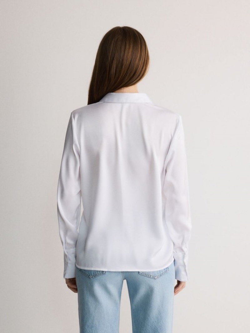 Cream Reserved Satin Women's Shirts | PSAN-28543