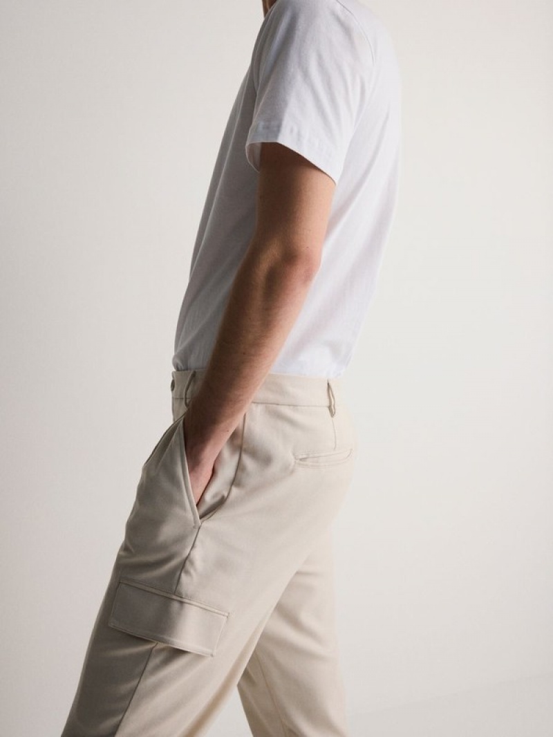 Cream Reserved Slim Cargo Men's Trousers | BNXR-73604