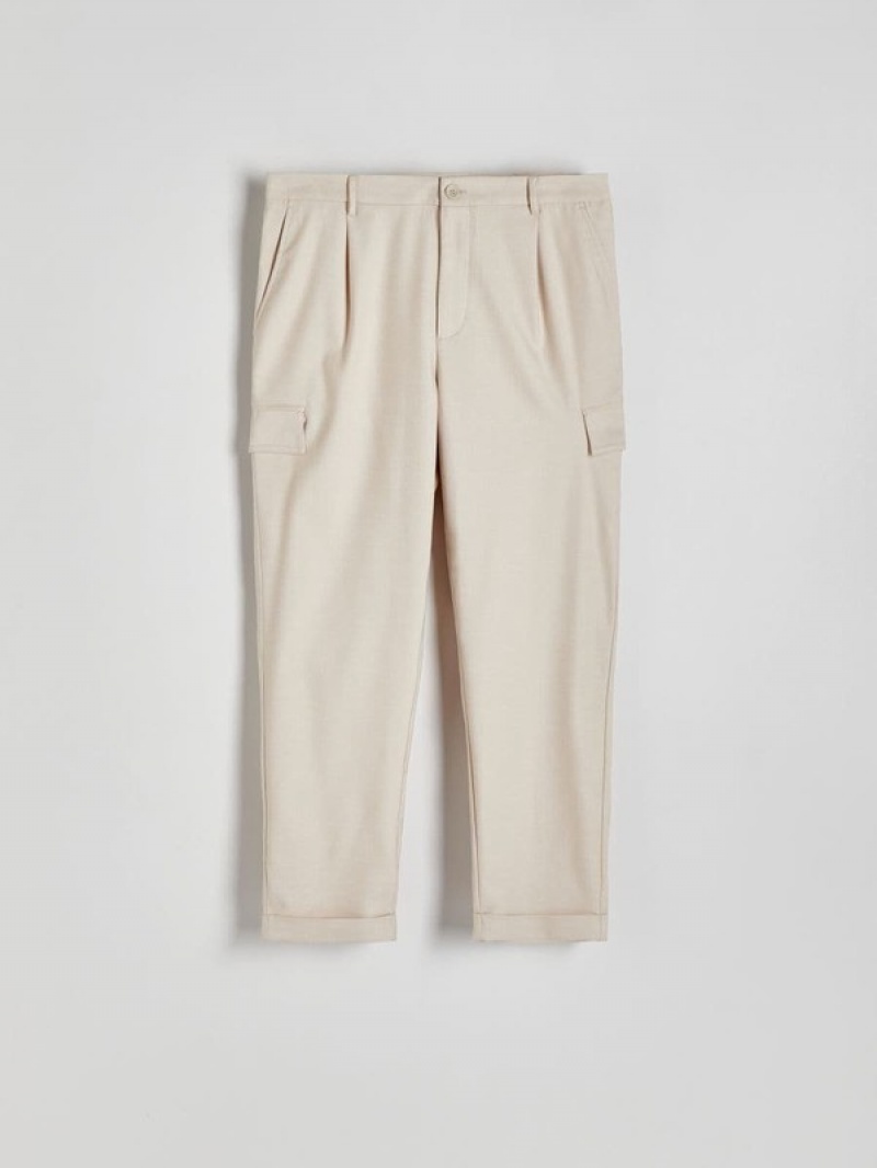 Cream Reserved Slim Cargo Men's Trousers | BNXR-73604