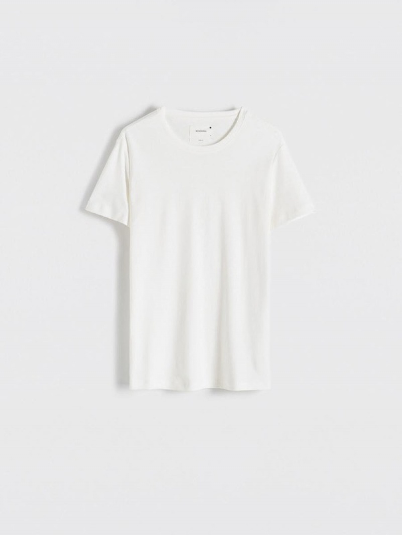 Cream Reserved Slim Fit Men's T-shirts | FINL-60948