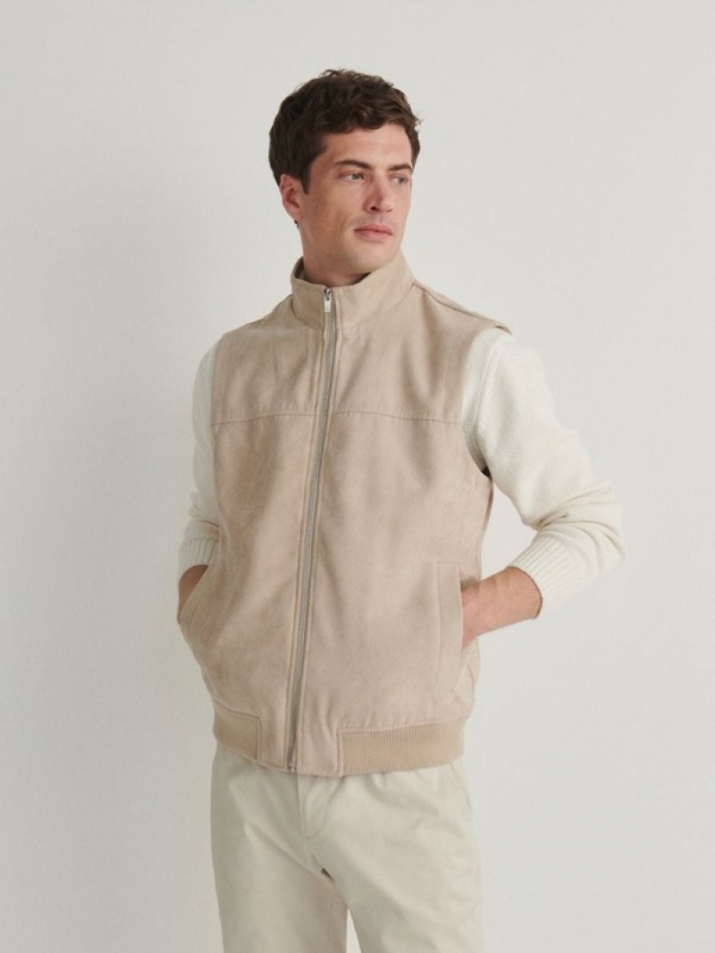 Cream Reserved Stand Up Collar Men's Vests | LYZA-09473