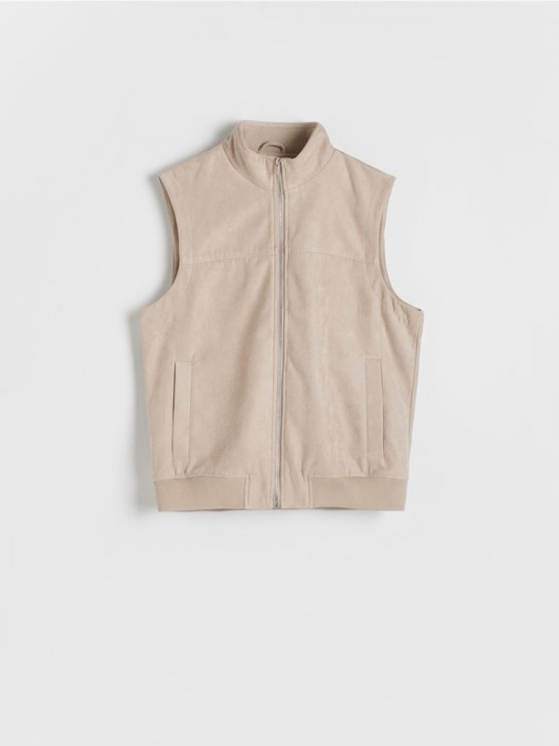 Cream Reserved Stand Up Collar Men's Vests | LYZA-09473