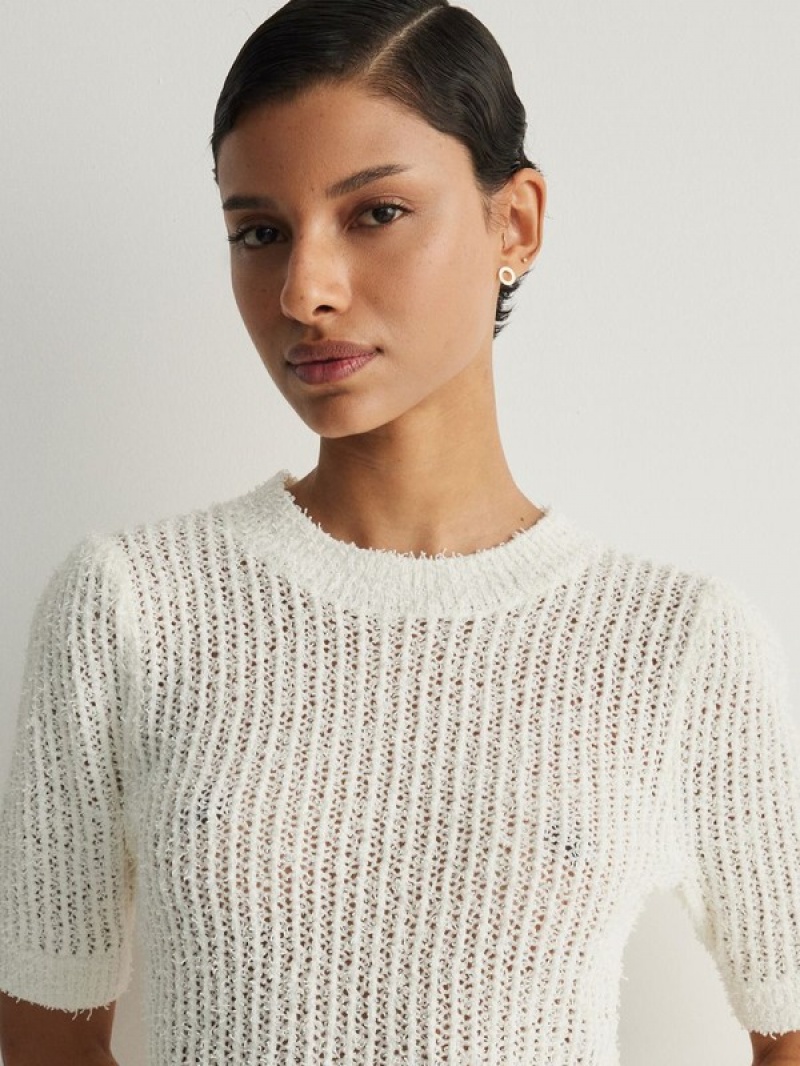 Cream Reserved Structural Knit Women's Sweaters | WNQH-80947