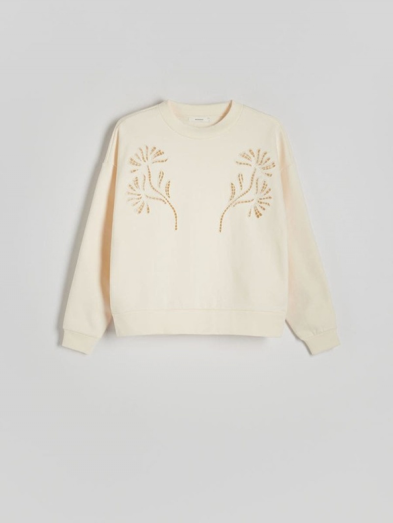 Cream Reserved Sweatembroidery Detailing Women's Sweatshirts | ASCF-05874