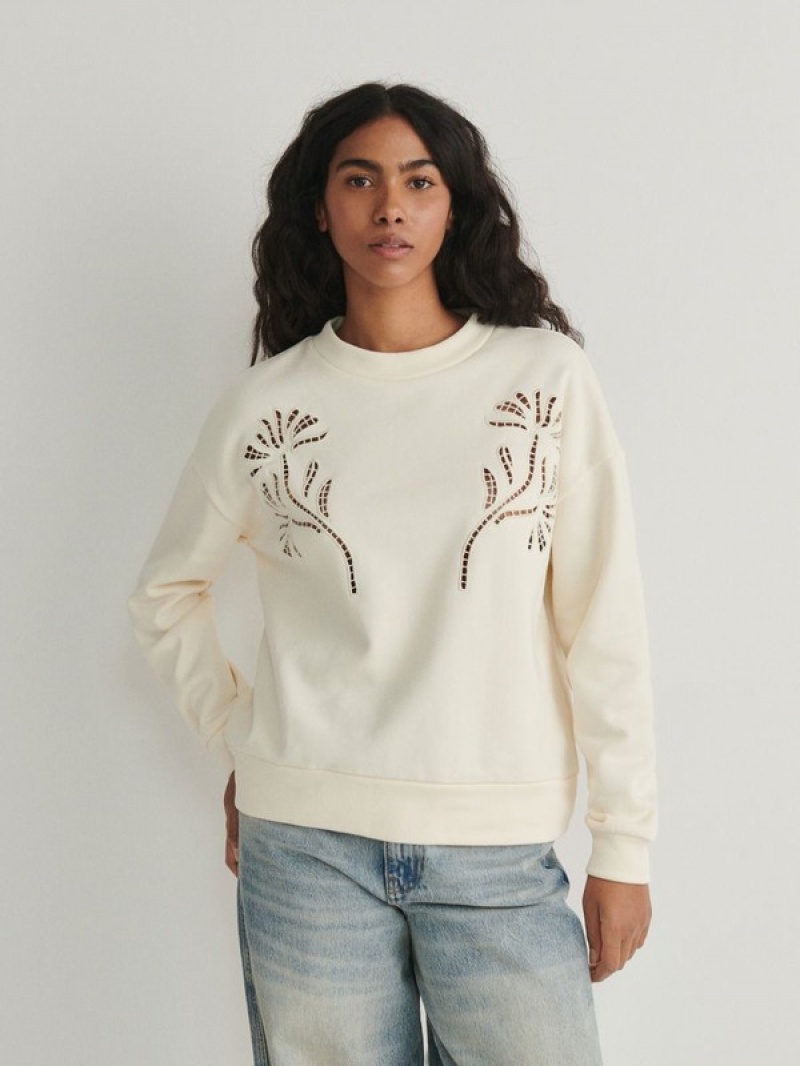 Cream Reserved Sweatembroidery Detailing Women\'s Sweatshirts | ASCF-05874