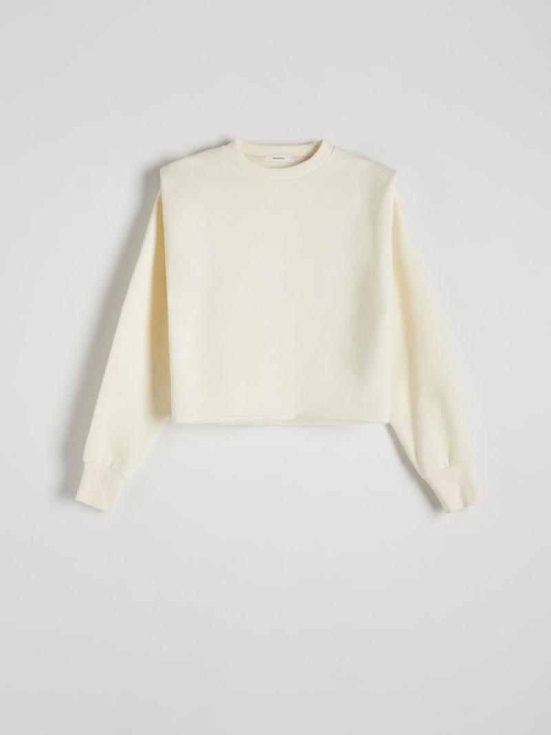 Cream Reserved Sweatshoulder Pads Women's Sweatshirts | GAXC-35069