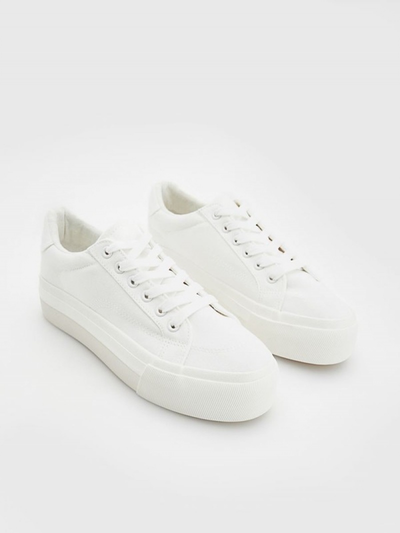 Cream Reserved Thick Sole Women's Sneakers | AYQB-76354