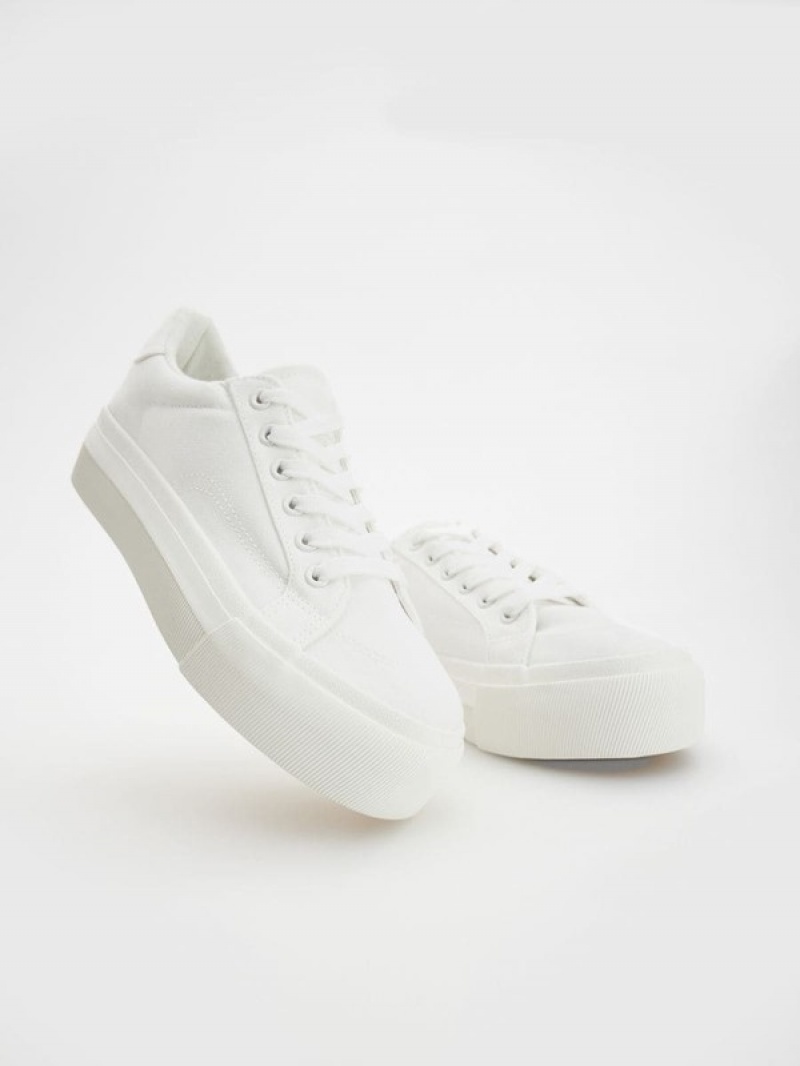 Cream Reserved Thick Sole Women's Sneakers | AYQB-76354