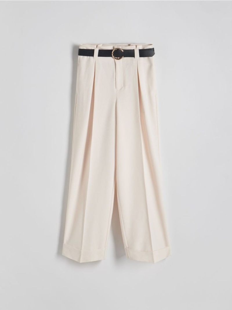 Cream Reserved Tie Waist Women's Trousers | KJZH-98543