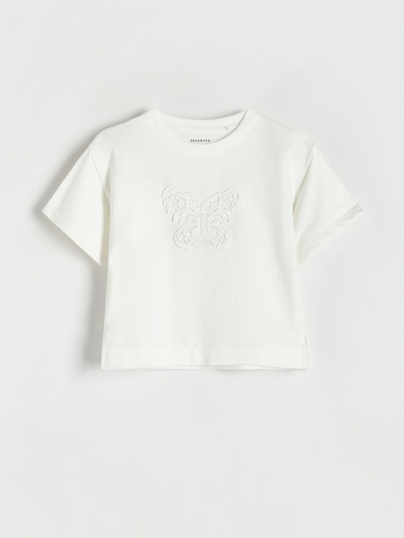 Cream Reserved T-patch Girls' T-shirts | XPUZ-27049