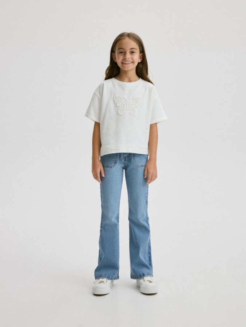 Cream Reserved T-patch Girls' T-shirts | XPUZ-27049