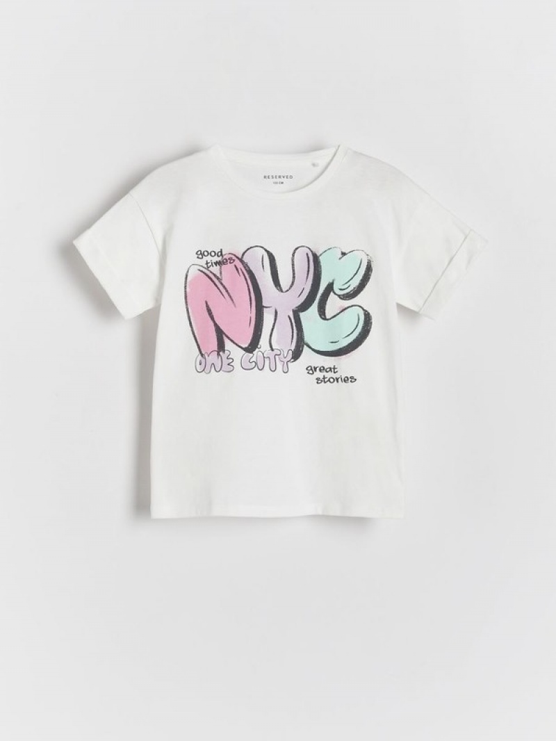 Cream Reserved T-print Girls' T-shirts | UJEN-89605