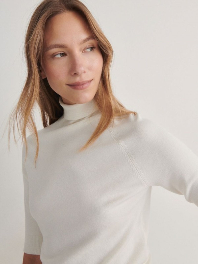 Cream Reserved Turtleneck Women's Shirts | AROY-10463