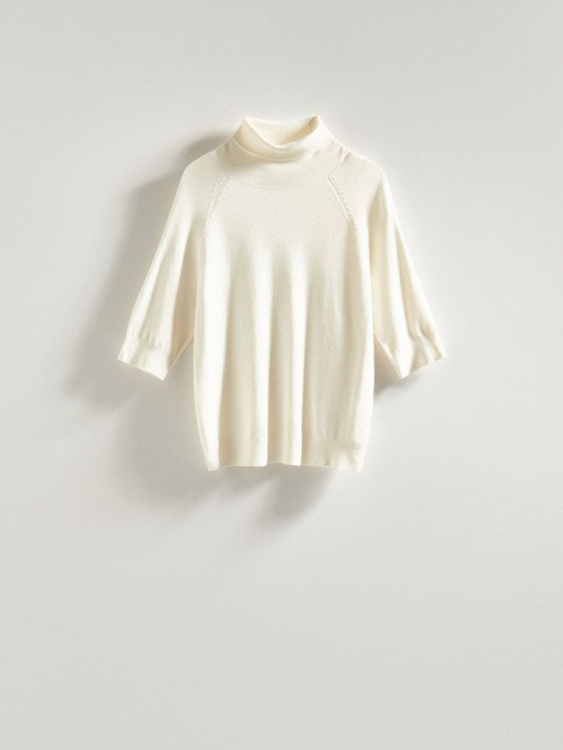 Cream Reserved Turtleneck Women's Shirts | AROY-10463