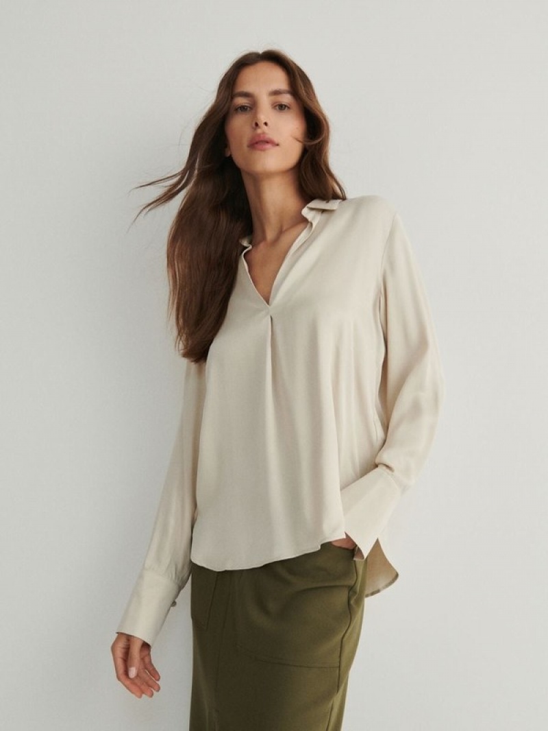 Cream Reserved Viscose Women's Shirts | SVCZ-31742