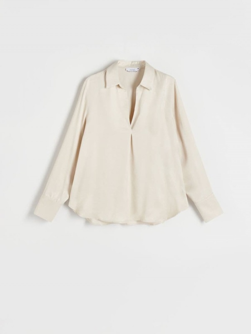 Cream Reserved Viscose Women's Shirts | SVCZ-31742