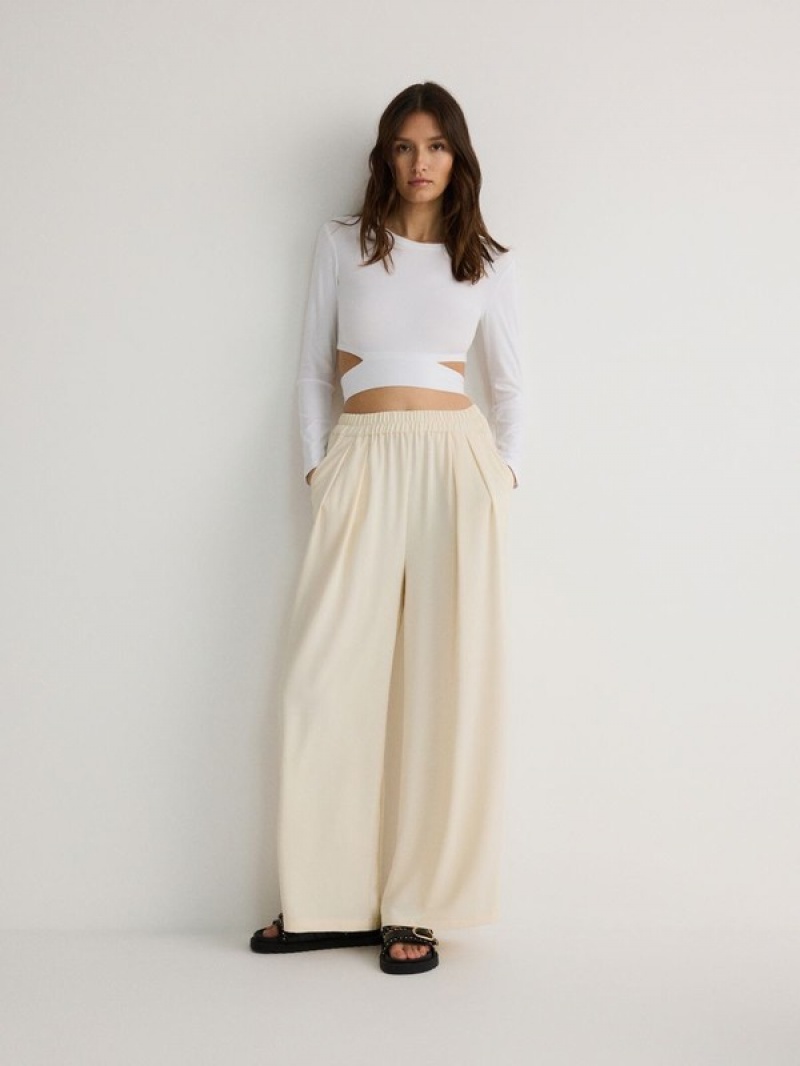 Cream Reserved Wide Leg Women\'s Trousers | GBSJ-13790