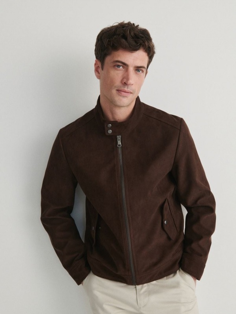 Dark Brown Reserved Faux Suede Men's Jackets | NRVQ-26357