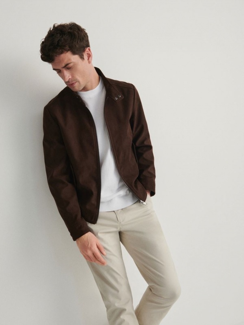 Dark Brown Reserved Faux Suede Men's Jackets | NRVQ-26357