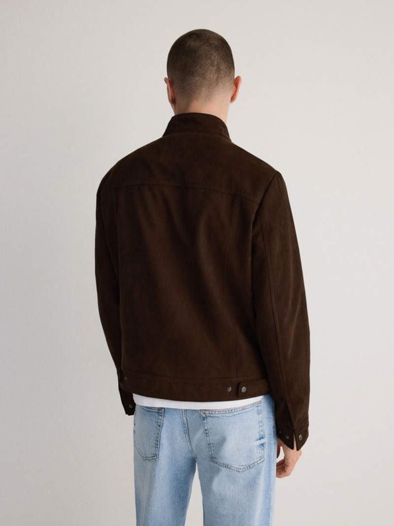 Dark Brown Reserved Faux Suede Men's Jackets | WGQX-13029