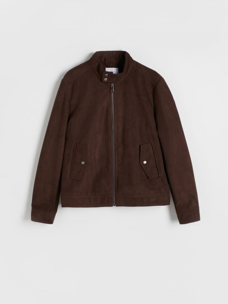 Dark Brown Reserved Faux Suede Men's Jackets | WGQX-13029