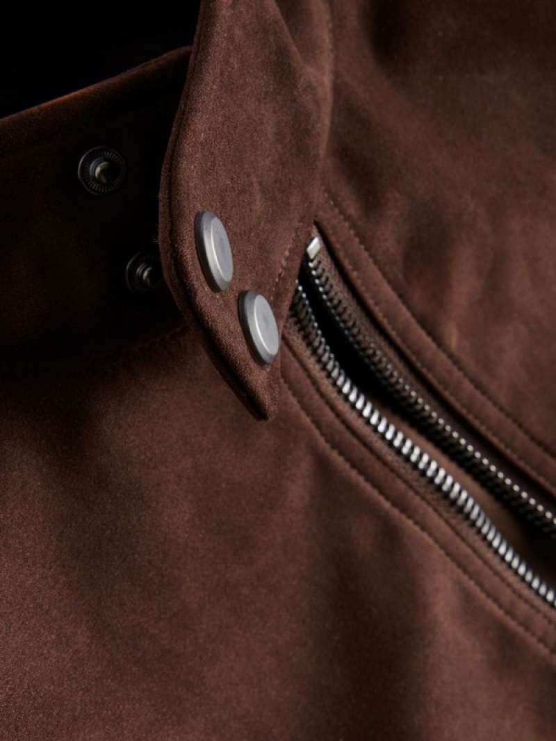 Dark Brown Reserved Faux Suede Men's Jackets | WGQX-13029