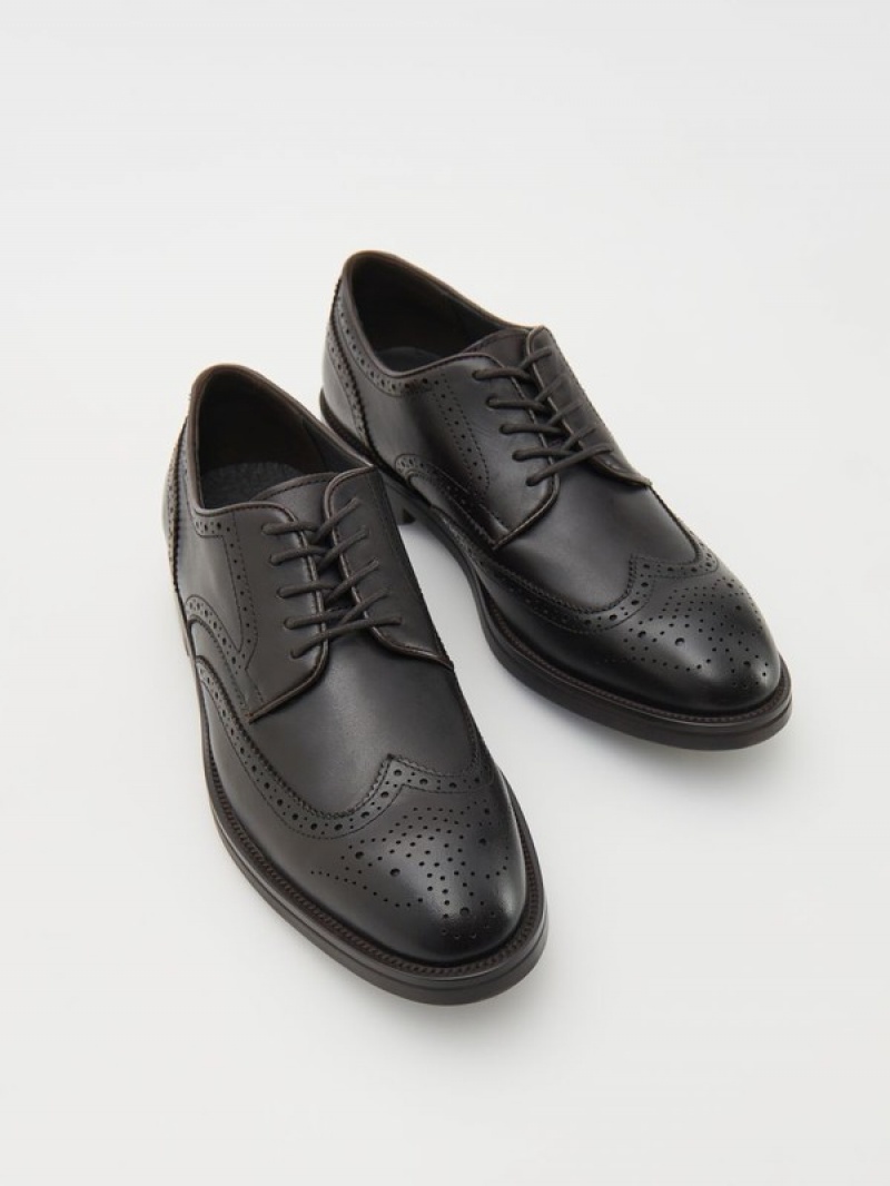 Dark Brown Reserved Leather Derby Men's Shoes | GYBN-61284