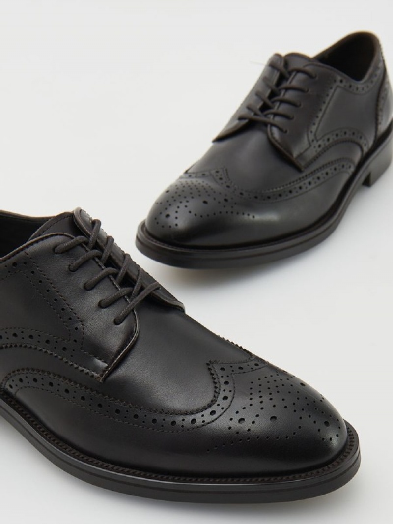 Dark Brown Reserved Leather Derby Men's Shoes | GYBN-61284