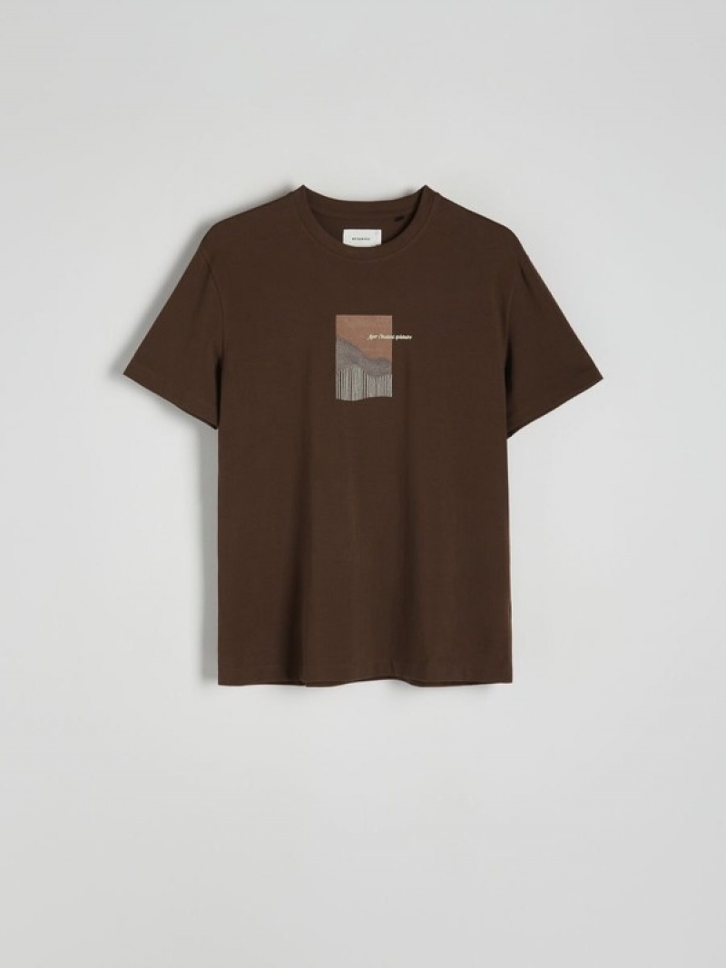 Dark Brown Reserved Regular Fit T-print Men's T-shirts | UKMF-31852